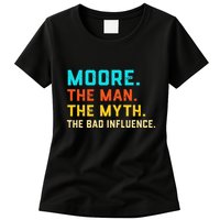 Vintage Moore Man Myth The Bad Influence Last Name Womens T-Shirt
