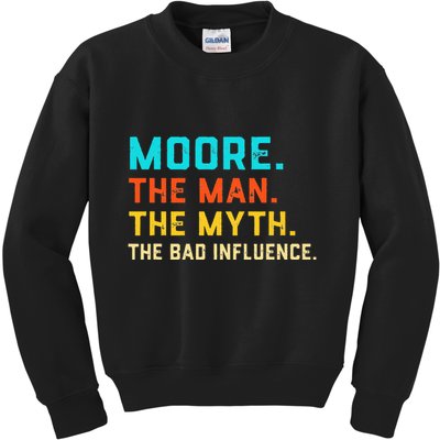 Vintage Moore Man Myth The Bad Influence Last Name Kids Sweatshirt