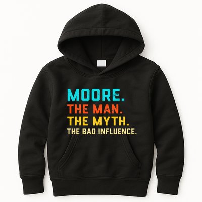 Vintage Moore Man Myth The Bad Influence Last Name Kids Hoodie