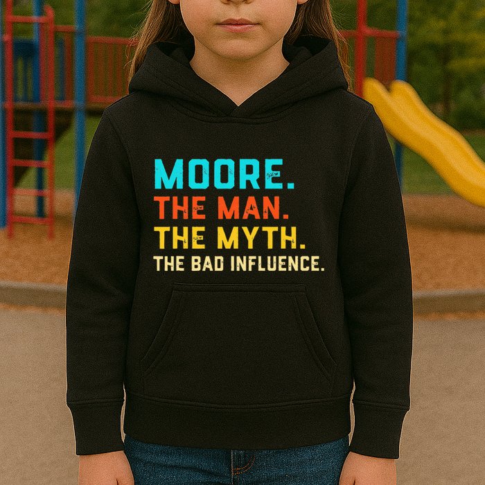 Vintage Moore Man Myth The Bad Influence Last Name Kids Hoodie