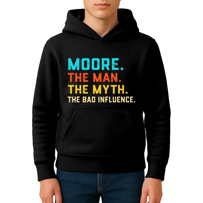Vintage Moore Man Myth The Bad Influence Last Name Kids Hoodie