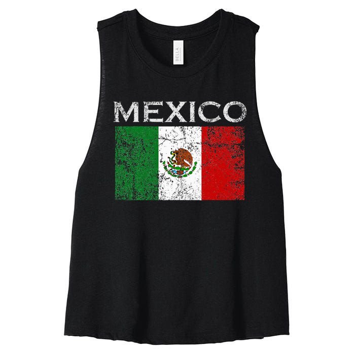 Vintage Mexico Mexican Flag Pride Women's Racerback Cropped Tank