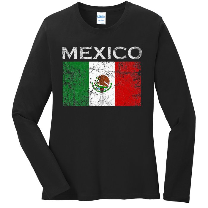 Vintage Mexico Mexican Flag Pride Ladies Long Sleeve Shirt