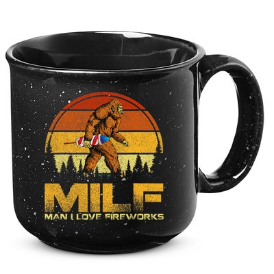 Vintage MILF Man I Love Fireworks Bigfoot Happy 4th Of July 15oz Campfire Ceramic Mug