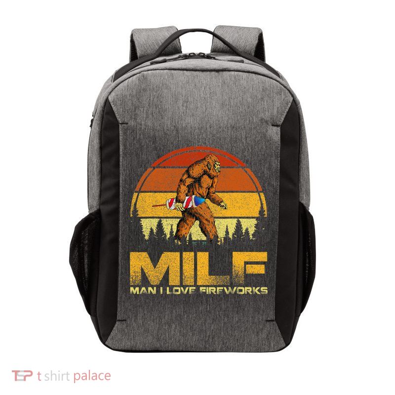 Vintage MILF Man I Love Fireworks Bigfoot Happy 4th Of July Vector Backpack