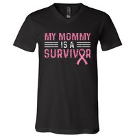 vintage My Mommy Is A Survivor Pink Ribbon V-Neck T-Shirt