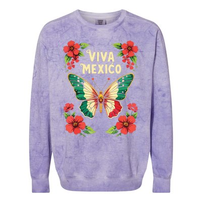 Viva Mexico Mexican Independence Day Butterfly Mexico Colorblast Crewneck Sweatshirt