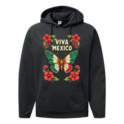 Viva Mexico Mexican Independence Day Butterfly Mexico Performance Fleece Hoodie