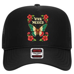 Viva Mexico Mexican Independence Day Butterfly Mexico High Crown Mesh Back Trucker Hat