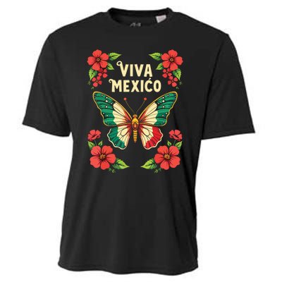 Viva Mexico Mexican Independence Day Butterfly Mexico Cooling Performance Crew T-Shirt