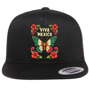 Viva Mexico Mexican Independence Day Butterfly Mexico Flat Bill Trucker Hat