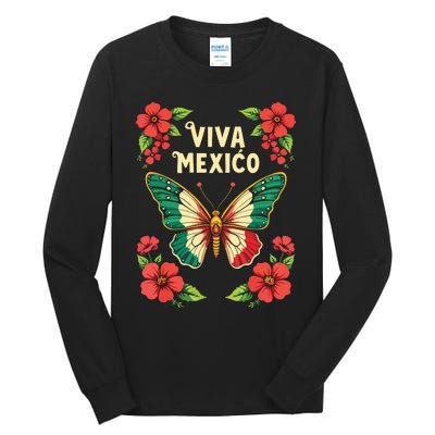 Viva Mexico Mexican Independence Day Butterfly Mexico Tall Long Sleeve T-Shirt