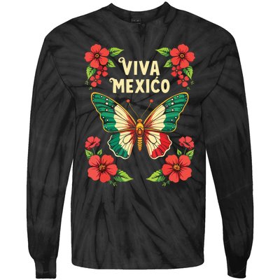 Viva Mexico Mexican Independence Day Butterfly Mexico Tie-Dye Long Sleeve Shirt