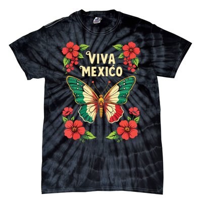 Viva Mexico Mexican Independence Day Butterfly Mexico Tie-Dye T-Shirt