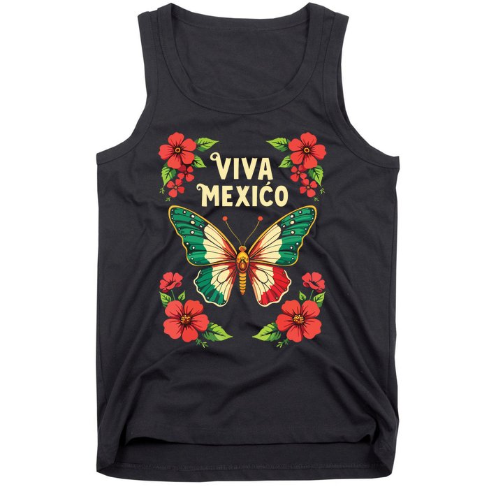 Viva Mexico Mexican Independence Day Butterfly Mexico Tank Top