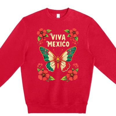 Viva Mexico Mexican Independence Day Butterfly Mexico Premium Crewneck Sweatshirt