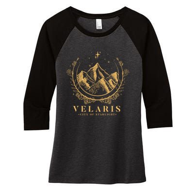 Velaris Mountain Night Sky Stars Women's Tri-Blend 3/4-Sleeve Raglan Shirt