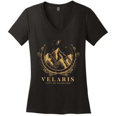 Velaris Mountain Night Sky Stars Women's V-Neck T-Shirt