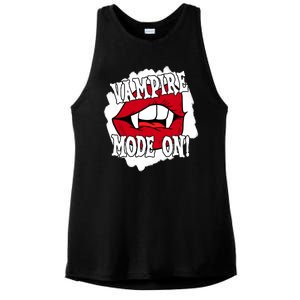 Vampire Mode On Fangs Lips Halloween Ladies PosiCharge Tri-Blend Wicking Tank