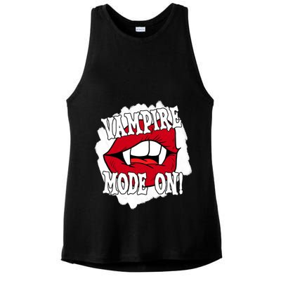 Vampire Mode On Fangs Lips Halloween Ladies PosiCharge Tri-Blend Wicking Tank