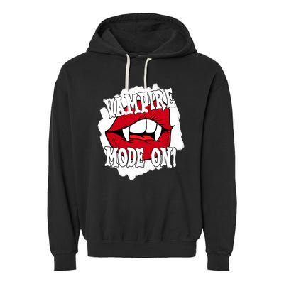 Vampire Mode On Fangs Lips Halloween Garment-Dyed Fleece Hoodie