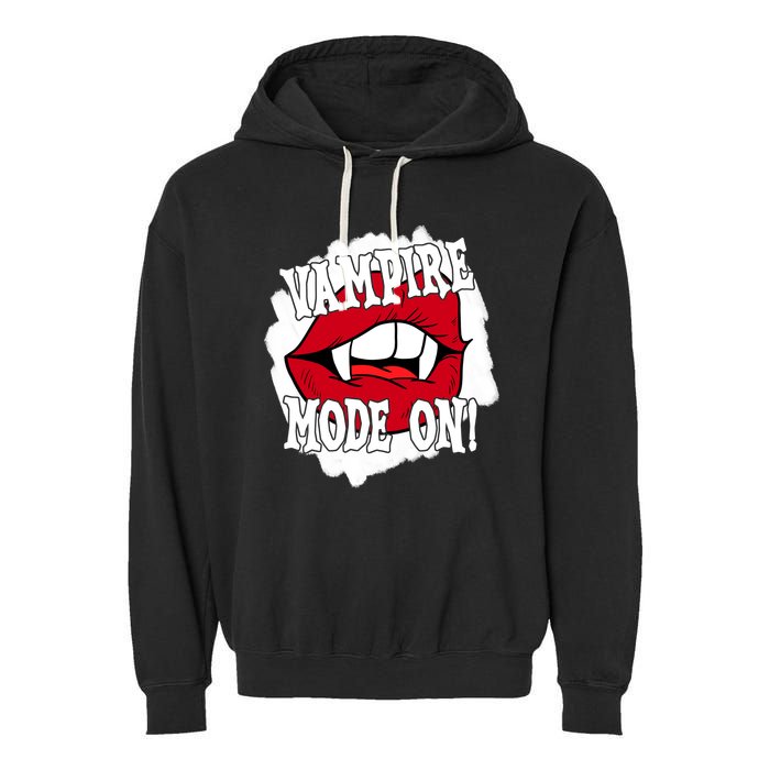 Vampire Mode On Fangs Lips Halloween Garment-Dyed Fleece Hoodie
