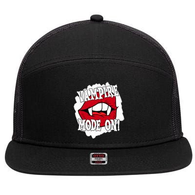 Vampire Mode On Fangs Lips Halloween 7 Panel Mesh Trucker Snapback Hat