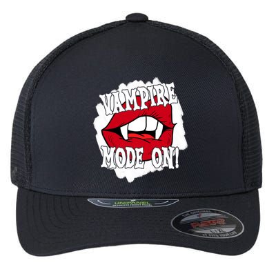 Vampire Mode On Fangs Lips Halloween Flexfit Unipanel Trucker Cap