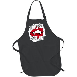 Vampire Mode On Fangs Lips Halloween Full-Length Apron With Pockets