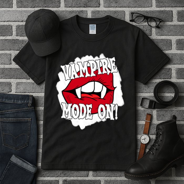 Vampire Mode On Fangs Lips Halloween Tall T-Shirt