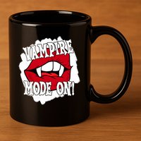 Vampire Mode On Fangs Lips Halloween 11oz C Handle Ceramic Mug