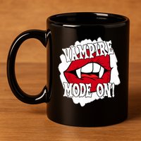 Vampire Mode On Fangs Lips Halloween 11oz C Handle Ceramic Mug