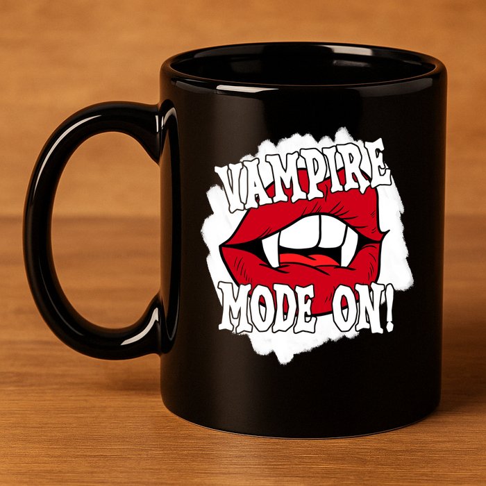 Vampire Mode On Fangs Lips Halloween 11oz C Handle Ceramic Mug