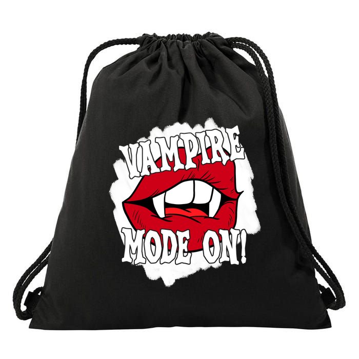 Vampire Mode On Fangs Lips Halloween Drawstring Bag