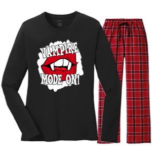 Vampire Mode On Fangs Lips Halloween Women's Long Sleeve Flannel Pajama Set 