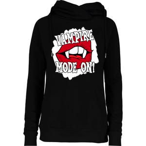 Vampire Mode On Fangs Lips Halloween Womens Funnel Neck Pullover Hood