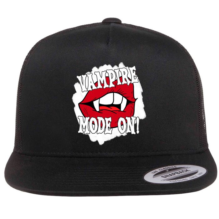 Vampire Mode On Fangs Lips Halloween Flatbill Hat