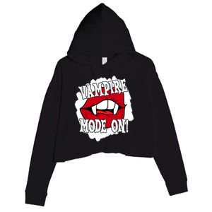 Vampire Mode On Fangs Lips Halloween Crop Fleece Hoodie