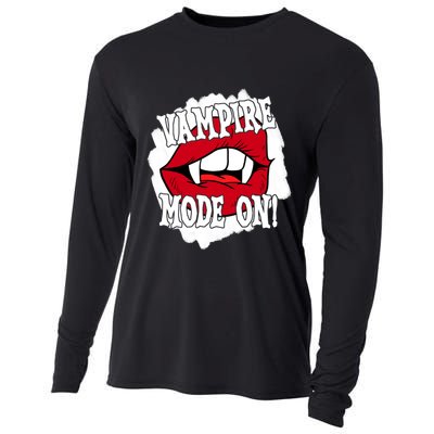 Vampire Mode On Fangs Lips Halloween Cooling Performance Long Sleeve Crew