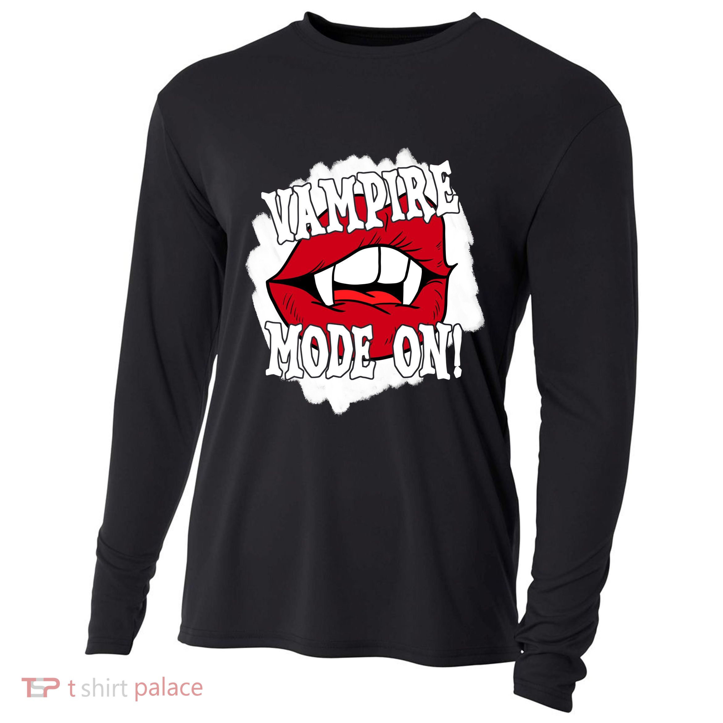 Vampire Mode On Fangs Lips Halloween Cooling Performance Long Sleeve Crew
