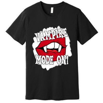 Vampire Mode On Fangs Lips Halloween Premium T-Shirt