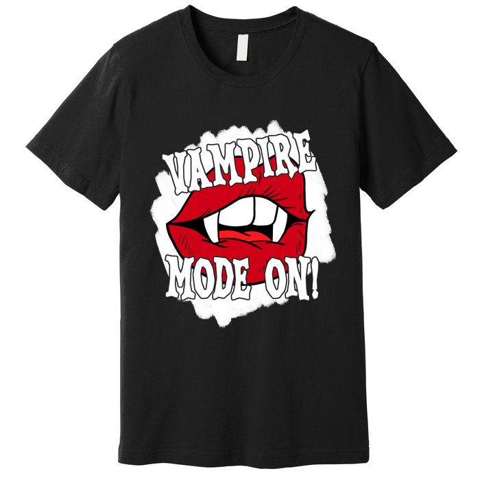 Vampire Mode On Fangs Lips Halloween Premium T-Shirt