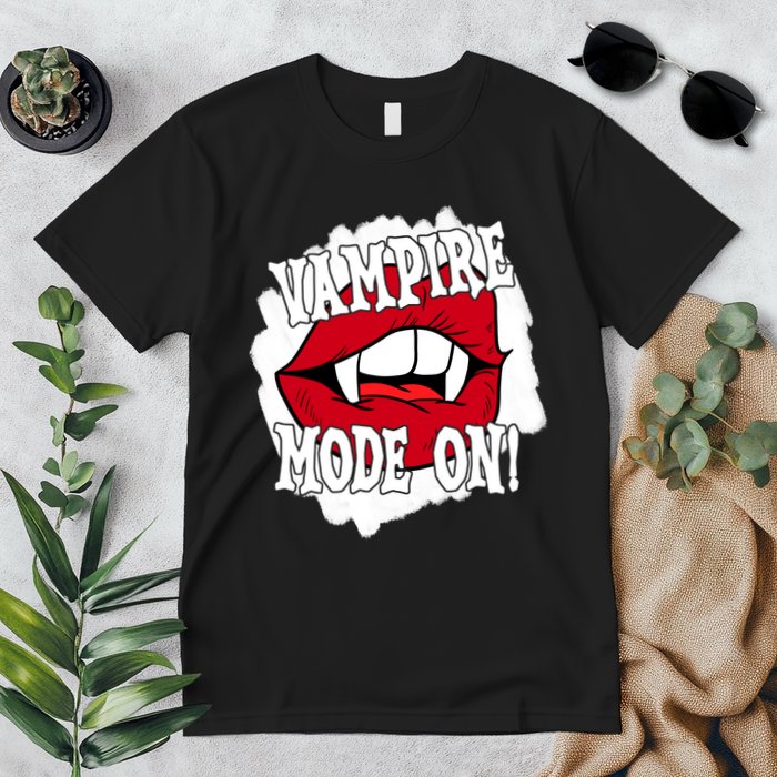 Vampire Mode On Fangs Lips Halloween Premium T-Shirt