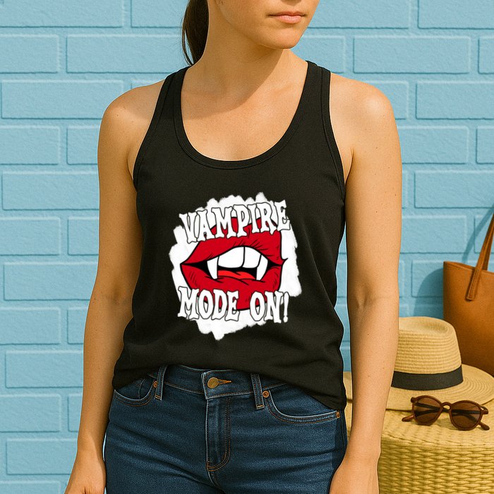 Vampire Mode On Fangs Lips Halloween Womens Tank Top