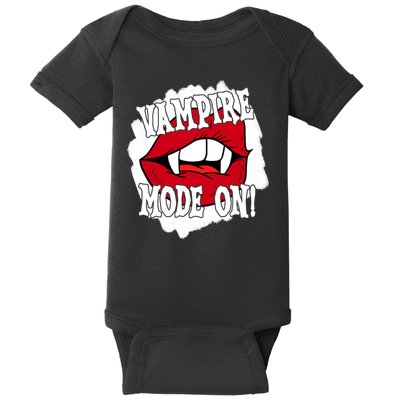 Vampire Mode On Fangs Lips Halloween Baby Bodysuit