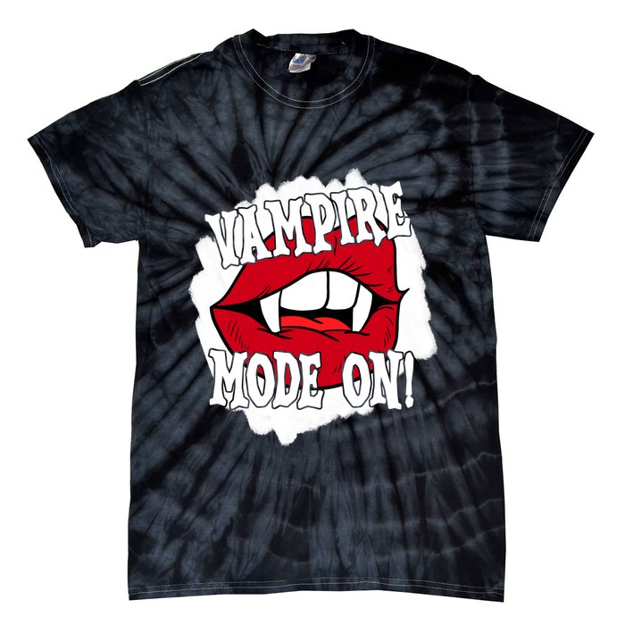 Vampire Mode On Fangs Lips Halloween Tie-Dye T-Shirt