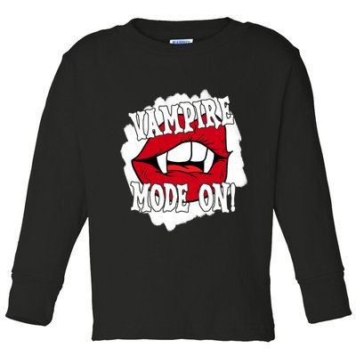 Vampire Mode On Fangs Lips Halloween Toddler Long Sleeve Shirt
