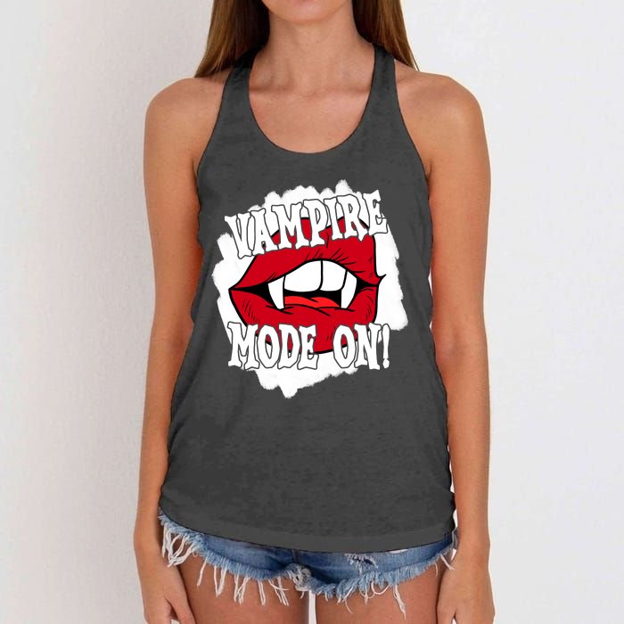 Vampire Mode On Fangs Lips Halloween Women's Knotted Racerback Tank