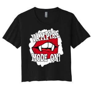 Vampire Mode On Fangs Lips Halloween Women's Crop Top Tee