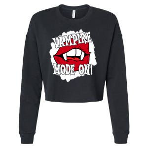 Vampire Mode On Fangs Lips Halloween Cropped Pullover Crew